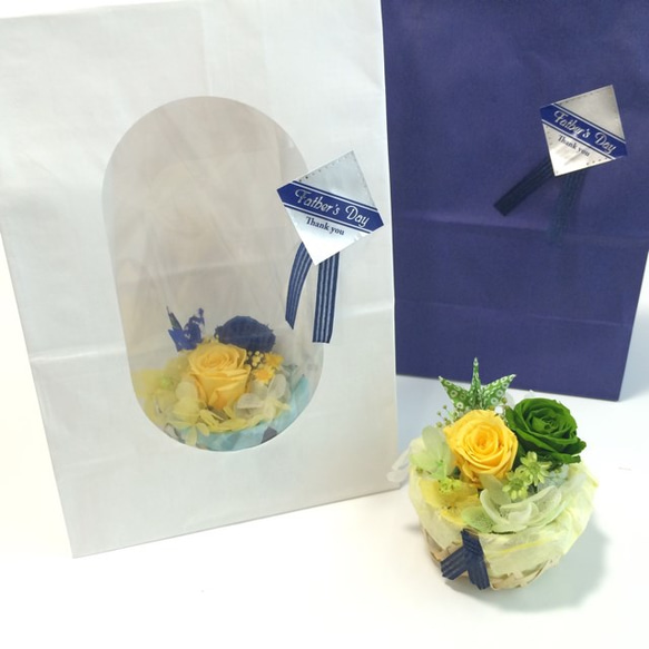 プリザーブドフラワー　　flower mini basket（blue) 4枚目の画像