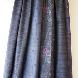 着物リメイク　大島紬のパッチワークスカート 横段に水玉　L 5枚目の画像