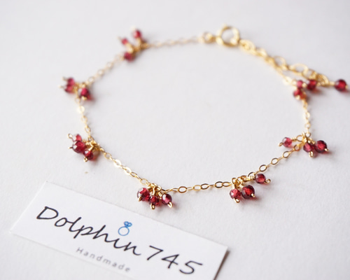 14kgf ＊宝石質ガーネット しゃらしゃら華奢ブレスレット ブレスレット