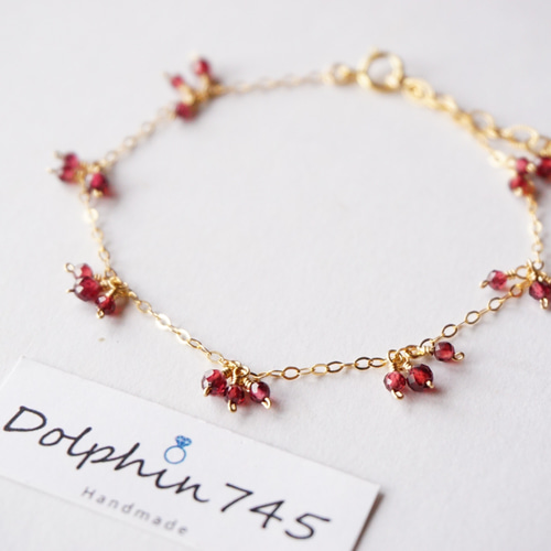14kgf ＊宝石質ガーネット しゃらしゃら華奢ブレスレット ブレスレット