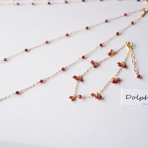 14kgf ＊宝石質ガーネット しゃらしゃら華奢ブレスレット ブレスレット