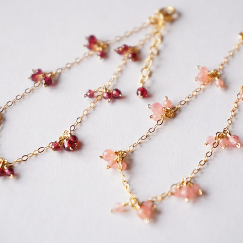 14kgf ＊宝石質ガーネット しゃらしゃら華奢ブレスレット ブレスレット