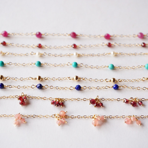 14kgf ＊宝石質ガーネット しゃらしゃら華奢ブレスレット ブレスレット