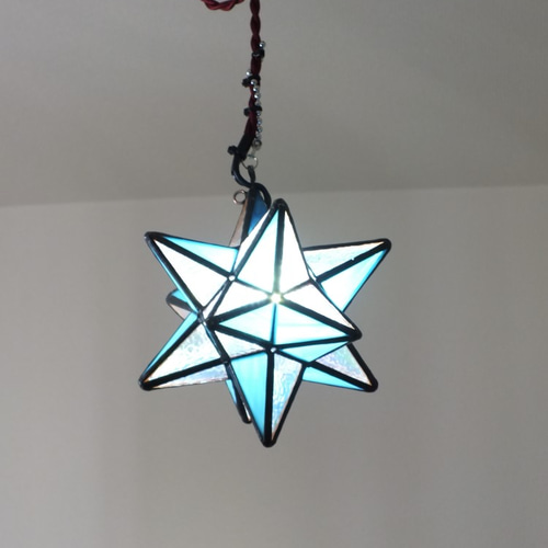 星の灯り 浅黄色 ステンドグラス手作り 星型 LEDランプ 238