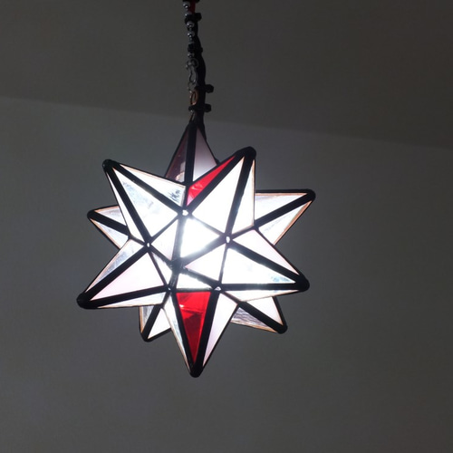 薄桜色と桃色の星灯り ステンドグラス手作り 星型 LEDランプ ピンク