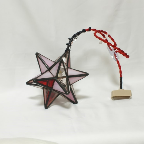 薄桜色と桃色の星灯り ステンドグラス手作り 星型 LEDランプ ピンク