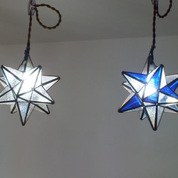 青の星灯り　ver．2   ステンドグラス手作り 星型 ＬＥＤランプ　 8枚目の画像