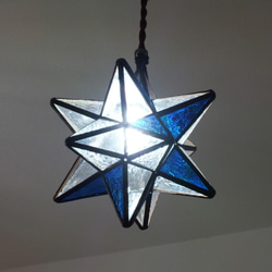 紺青の星灯り　ステンドグラス手作り 星型 ＬＥＤランプ　 1枚目の画像