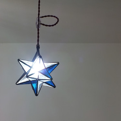 紺青の星灯り　ステンドグラス手作り 星型 ＬＥＤランプ　 3枚目の画像