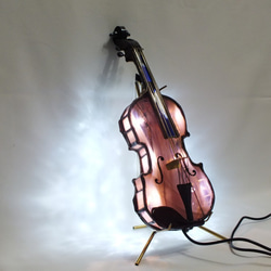 マホガニーのバイオリン；ステンドグラス　ＬＥＤを組み込んだ手作りランプ72　ver．3 3枚目の画像