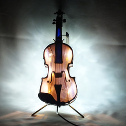 マホガニーのバイオリン；ステンドグラス　ＬＥＤを組み込んだ手作りランプ72　ver．3 6枚目の画像
