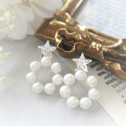 *3463*Star bijou×Pearl hoop earring(ホワイト) 1枚目の画像