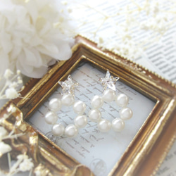 *3463*Star bijou×Pearl hoop earring(ホワイト) 5枚目の画像