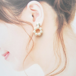 *3463*Star bijou×Pearl hoop earring(ホワイト) 7枚目の画像