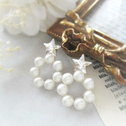 *3463*Star bijou×Pearl hoop earring(ホワイト) 10枚目の画像