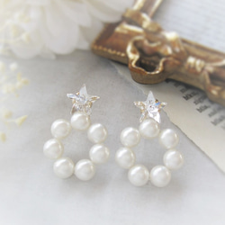 *3463*Star bijou×Pearl hoop pierce(ホワイト) 2枚目の画像