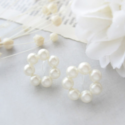 *3461*Pearl hoop earring／pierce(ホワイト) 1枚目の画像