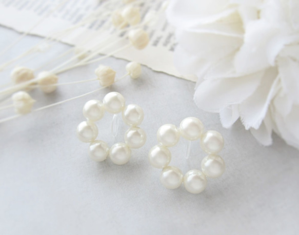 *3461*Pearl hoop earring／pierce(ホワイト) 1枚目の画像