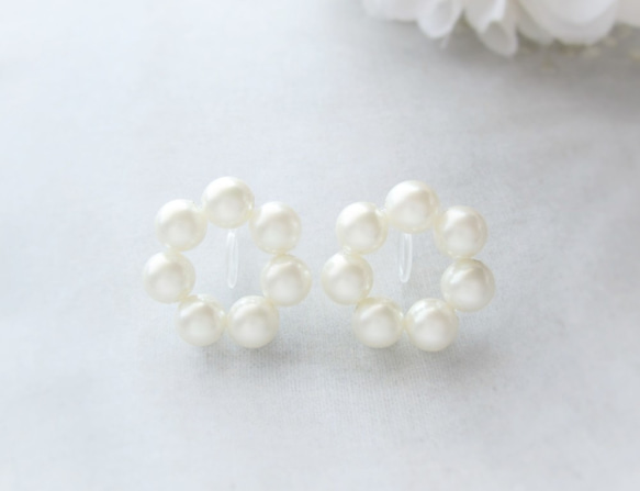 *3461*Pearl hoop earring／pierce(ホワイト) 2枚目の画像