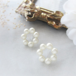 *3461*Pearl hoop earring／pierce(ホワイト) 4枚目の画像