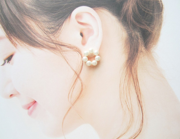 *3461*Pearl hoop earring／pierce(ホワイト) 5枚目の画像
