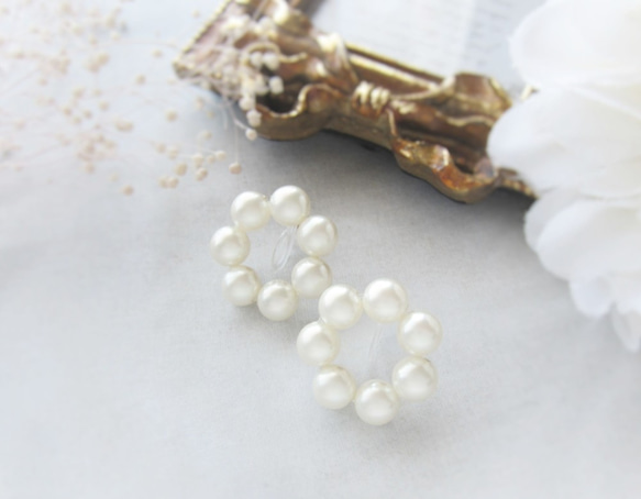 *3461*Pearl hoop earring／pierce(ホワイト) 7枚目の画像