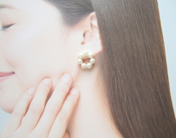 *3461*Pearl hoop earring／pierce(ホワイト) 8枚目の画像