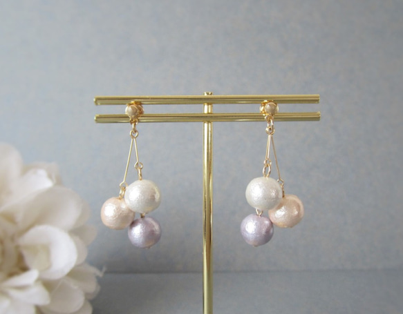 *3646*Colorful Cotton pearl earring／pierce(A) 1枚目の画像