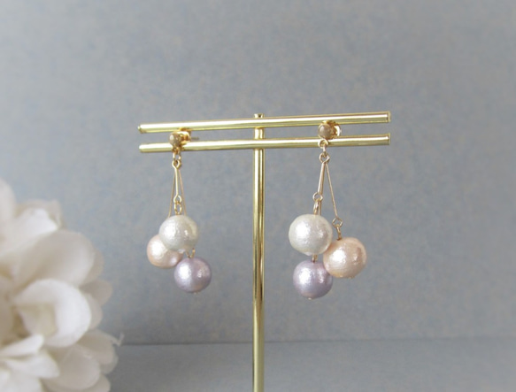 *3646*Colorful Cotton pearl earring／pierce(A) 2枚目の画像