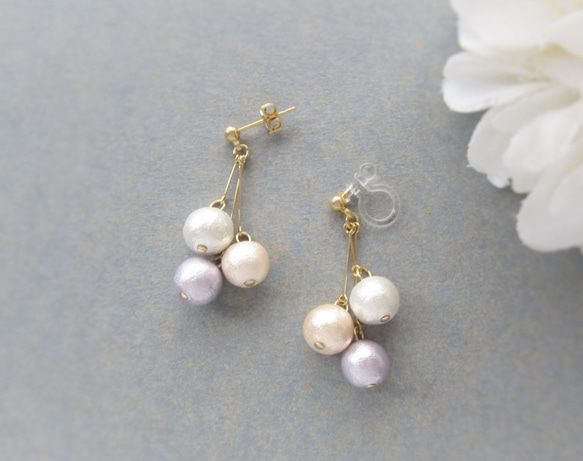 *3646*Colorful Cotton pearl earring／pierce(A) 3枚目の画像