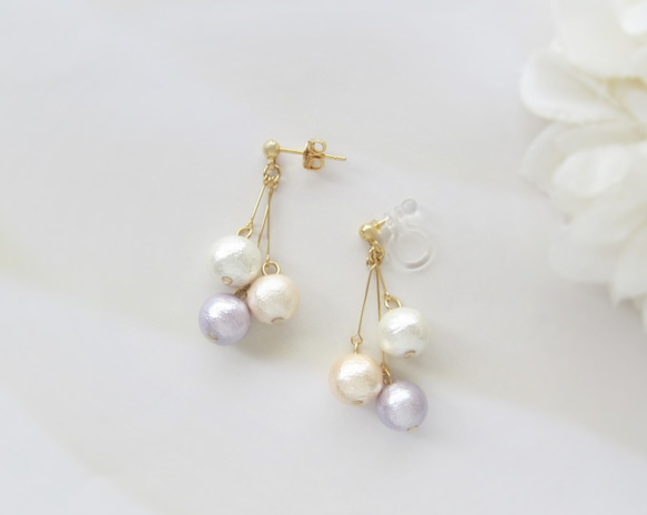 *3646*Colorful Cotton pearl earring／pierce(A) 4枚目の画像