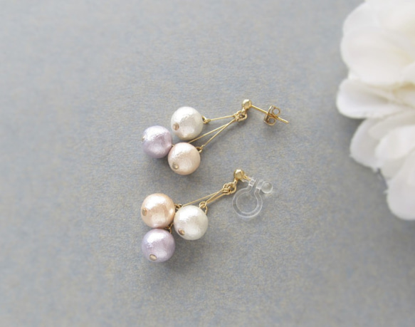 *3646*Colorful Cotton pearl earring／pierce(A) 5枚目の画像