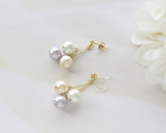 *3646*Colorful Cotton pearl earring／pierce(A) 6枚目の画像