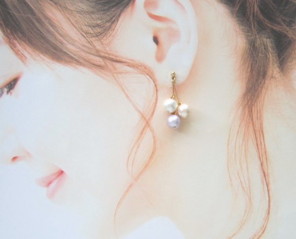 *3646*Colorful Cotton pearl earring／pierce(A) 7枚目の画像