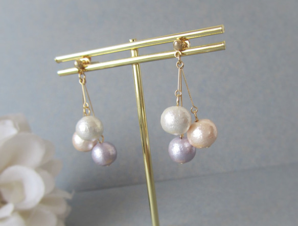 *3646*Colorful Cotton pearl earring／pierce(A) 10枚目の画像