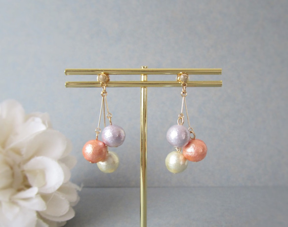 *3648*Colorful Cotton pearl earring／pierce(C) 1枚目の画像