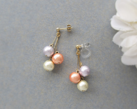 *3648*Colorful Cotton pearl earring／pierce(C) 3枚目の画像