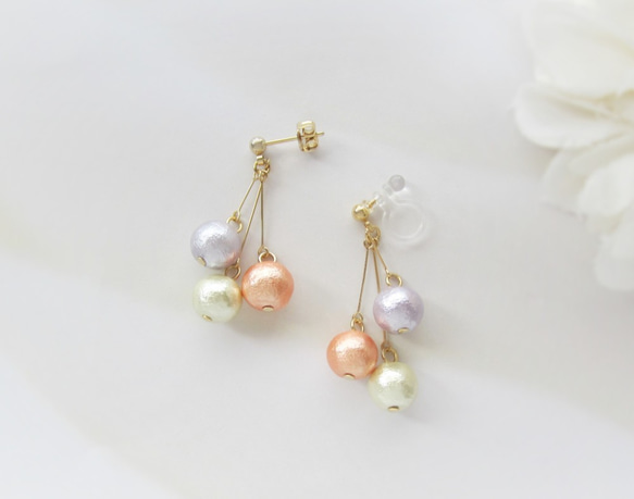 *3648*Colorful Cotton pearl earring／pierce(C) 4枚目の画像