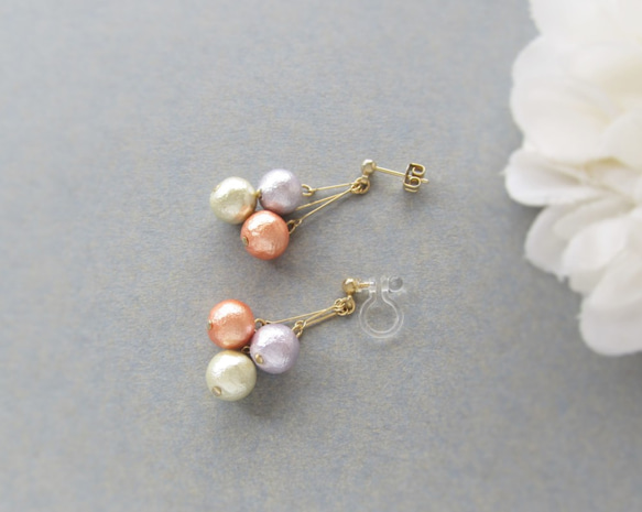*3648*Colorful Cotton pearl earring／pierce(C) 5枚目の画像
