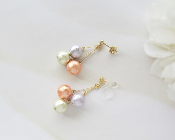 *3648*Colorful Cotton pearl earring／pierce(C) 6枚目の画像