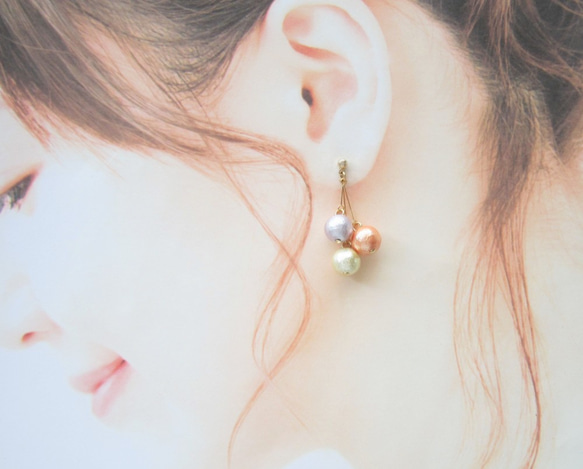 *3648*Colorful Cotton pearl earring／pierce(C) 7枚目の画像