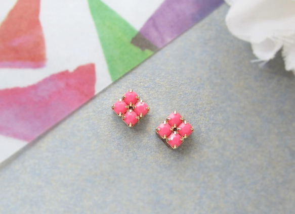 *3710*Simple Bijou earring／pierce（ピンク） 3枚目の画像