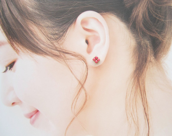 *3710*Simple Bijou earring／pierce（ピンク） 7枚目の画像