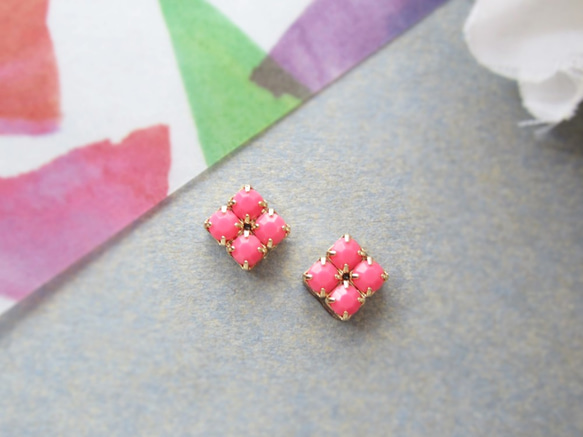 *3710*Simple Bijou earring／pierce（ピンク） 9枚目の画像