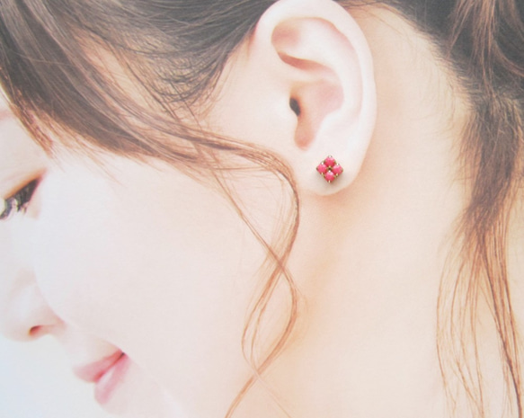 *3710*Simple Bijou earring／pierce（ピンク） 10枚目の画像