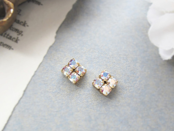 *3712*Simple Bijou earring／pierce（クリスタルオーロラ） 2枚目の画像