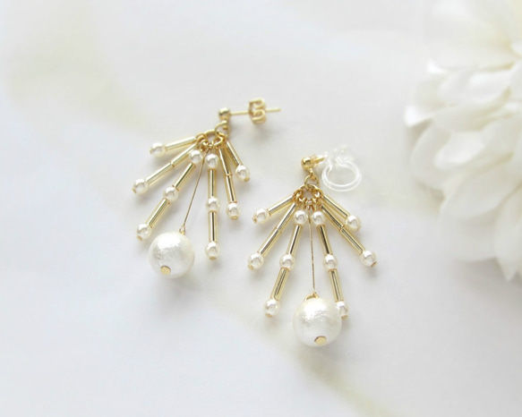 *2386*Dot Pearl Shower earring／pierce(ホワイト) 2枚目の画像