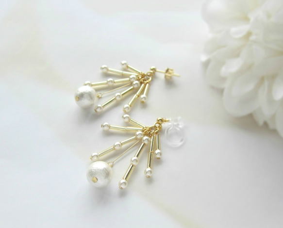 *2386*Dot Pearl Shower earring／pierce(ホワイト) 3枚目の画像