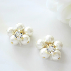 *1436* Simple bijou＊Cotton pearl earring／pierce（ホワイト） 1枚目の画像