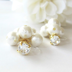 *1436* Simple bijou＊Cotton pearl earring／pierce（ホワイト） 4枚目の画像